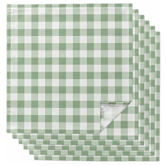 New NIB Sage Green Buffalo Plaid Cloth Napkins Checkered Farmhouse Set of 6 - Picture 1 of 6